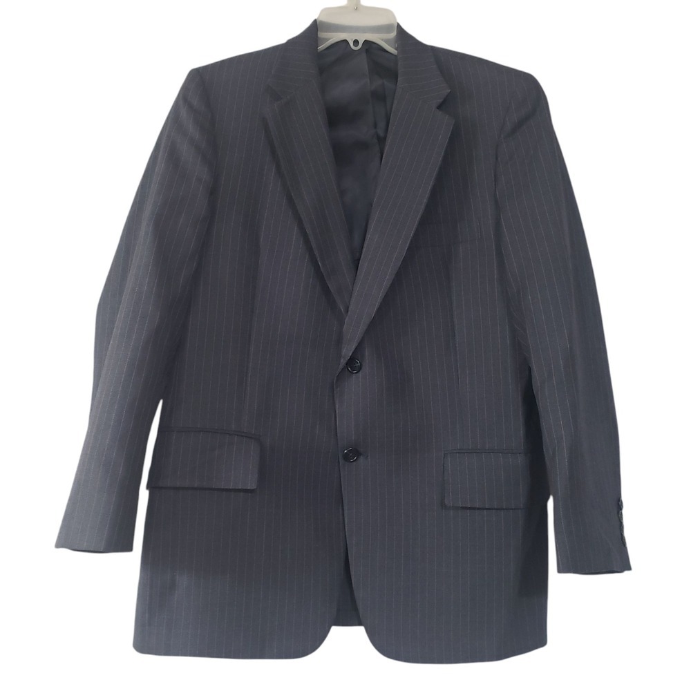 VTG Cartier Collection Suit Jacket Mens Navy 42 Pinstripe Botany 500 Roos Atkins